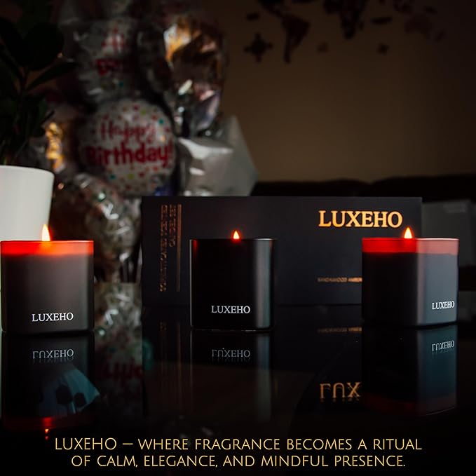 Luxury Scented Candle Gift Set 3-Pack | Champagne, Sandalwood & Amber | Clean Soy Wax | for Women & Men (3.52 oz Each) | 75 Hour Burn Time