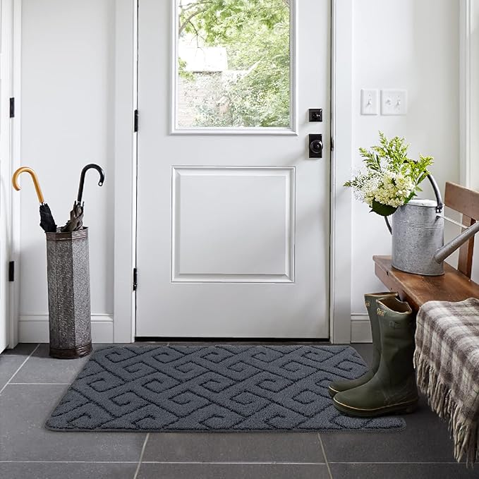 Walensee Indoor Doormat, Front Door Mat for Entrance (24"x35" Grey) Machine Washable Entryway Rug, Non Slip Trapper Door Rugs Absorbent Dirt Low Profile Shoes Scraper Inside Floor Mats for Entry