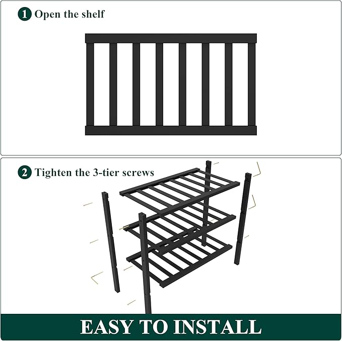 Smiry Bamboo Shoe Rack for Closet, 3 Tier Small Wooden Stackable Shoe Organizer, Free Standing Shoes Storage Shelf for Entryway, Front Door Entrance, Black