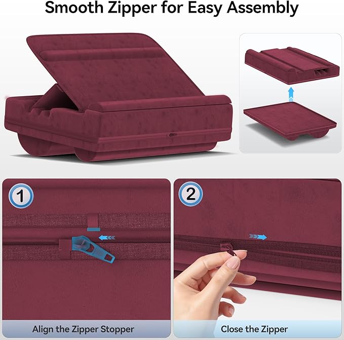 Laptop Lap Desk with Cushion, Adjustable Lap Desk Pillow with Storage, Portable Lap Table for Adults Student, Laptop Stand for Bed Office Dorm Home Room Couch, Fits Up to 14.9" PC Tablet, Red