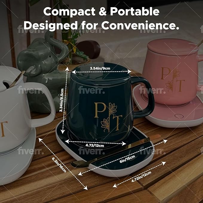 Smart Coffee Mug Warmer & Mug Set for Desk, Electric Coffee Cup Warmer with Auto Shut Off, 55°C Temperature Coffee Mug Warmer Heater, Ceramic Cup, Home, Office - Ideal Gift for Coffee & Tea