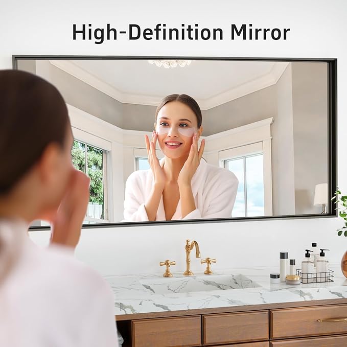 55”x 36” Black Bathroom Mirrors for Over Sink, Metal Framed Rectangle Mirror, Large Modern Wall Vanity Mirror, Mirrors for Wall Decor Living Room Bedroom Entryway (Horizontal/Vertical)