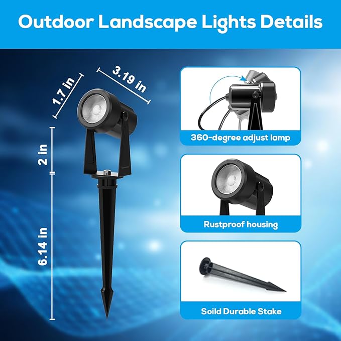 ZYAN Low Voltage Landscape Lights LED Landscape Lighting with Sensor, IP65 Waterproof Outdoor Spotlights for Yard Garden, Auto ON/Off Plant Tree Spoltights Dimmable with Timer (10 Pack)