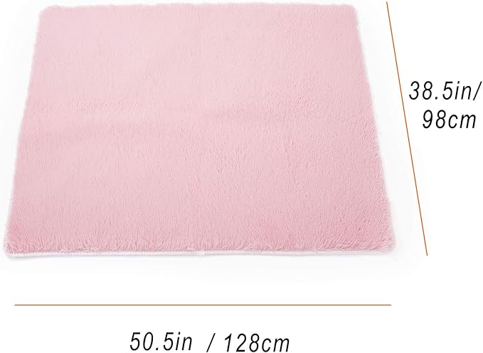 TTLOJ Rectangle Rug for Play Tent, Decorative Area Rug, Fluffy Soft Mat Pad for Kids' Playhouse, Nursery, Children's Room Decor, Dormitory Velvet 50.5" Lx38.5" W Pink