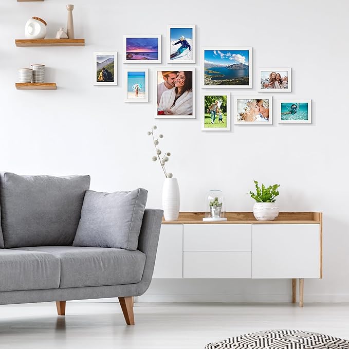 upsimples 10 Pack Picture Frames Collage Wall Decor for Mounting or Tabletop Display, Photo Gallery Frame Set for Family, Multi Sizes Including 8x10, 5x7, 4x6, White