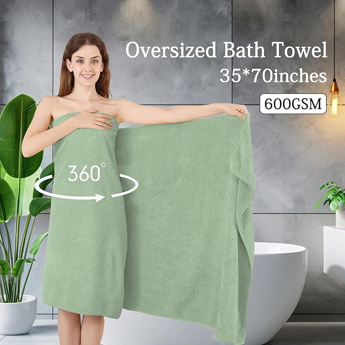 8-Piece Green Bath Towels Set,2 Oversized Large Bath Towels Sheet,2 Hand Towels and 4 Washcloths - 600 GSM Soft Luxury Towel Set,Highly Absorbent Quick Dry Towel Collection for Bathroom,Hotel and Spa