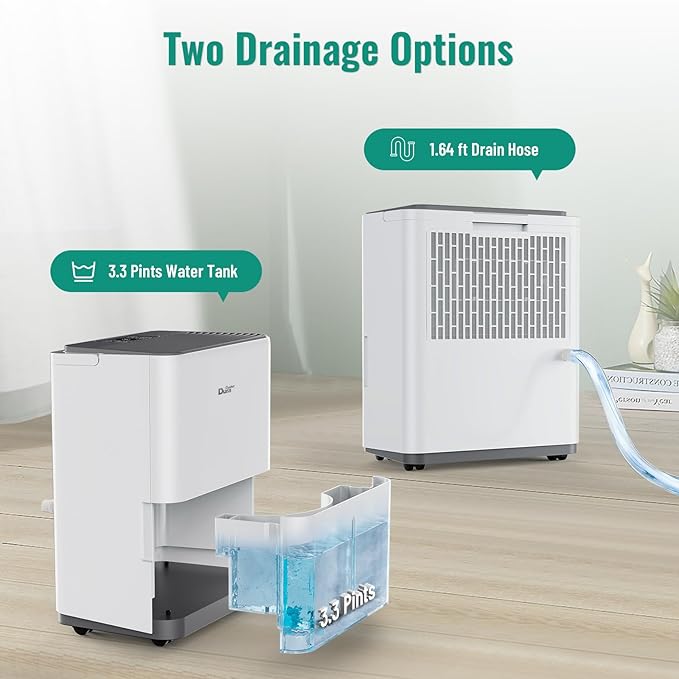 DuraComfort Dehumidifier For Bathroom with Hose,Up to 1500 Sq.Ft 25 Pints Compact Dehumidifier for Room,Specifically designed for Bedroom,Bathroom,Closet,Kitchen,RV,Basement,White