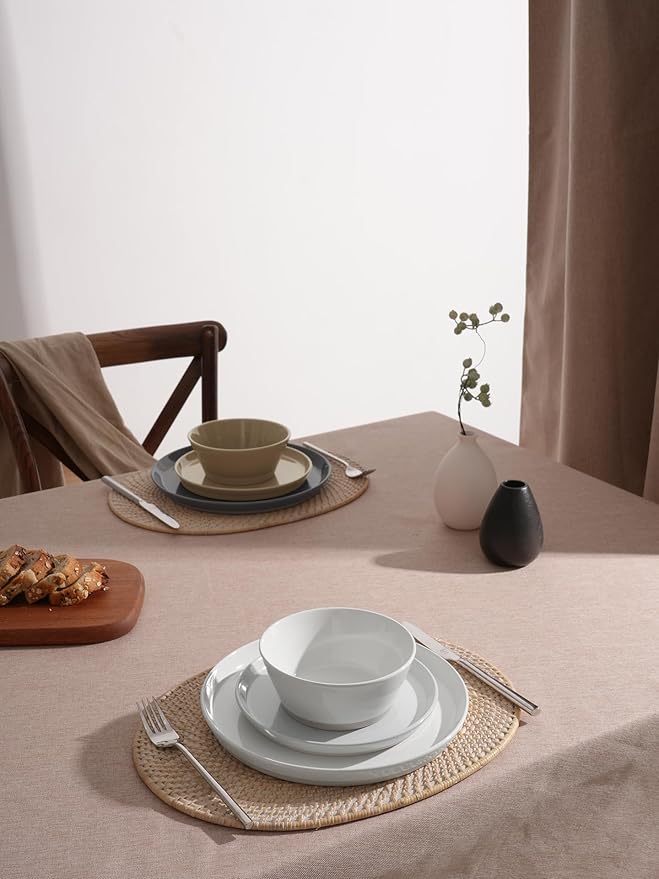 Famiware Saturn Speckled Dinnerware Sets for 8 (24 Pieces), Stoneware Plates and Bowls Dish Set - Chip and Scratch Resistant, Microwave and Dishwasher Safe, White