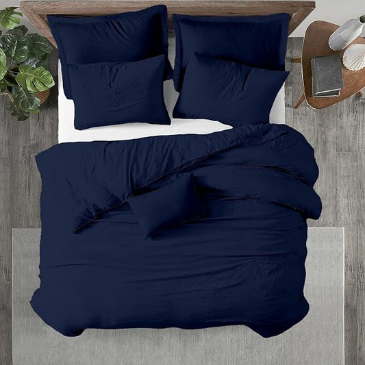 Kotton Culture 3 Pc King Size Duvet Cover Set- 100% Egyptian Cotton Sateen 600 Thread Count Ultra Soft Premium Durable Comforter Cover Zipper Closure & Corner Ties (Navy Blue, King 102"x94")