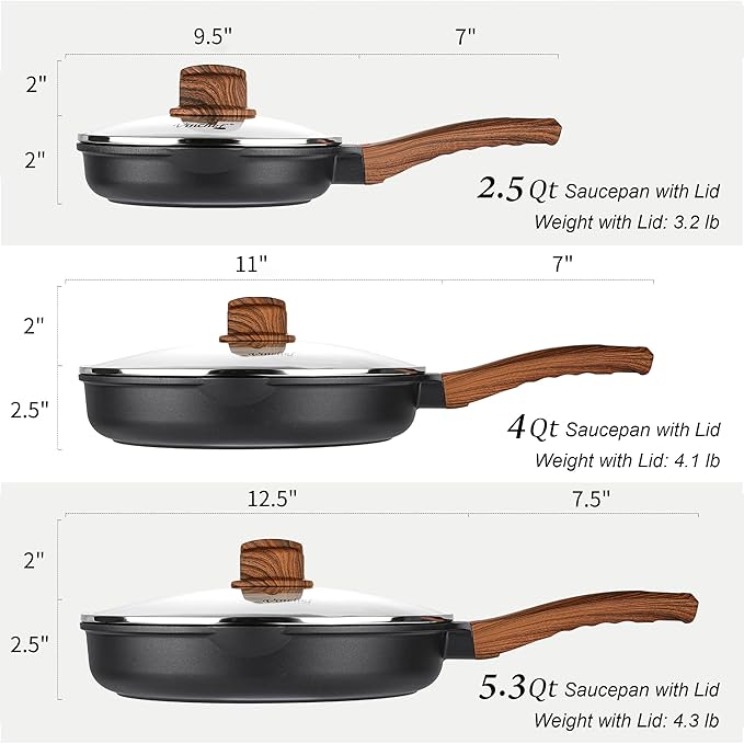 Vinchef Pots and Pans Set Non Stick, 12pcs Induction Cookware Set, Non Stick Frying Pans with Lid, Non Toxic Kitchen Cookware Sets, Pan Sets for Cooking, PFAS and PFOA Free