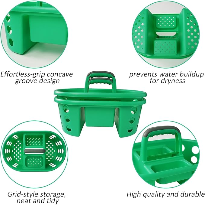 Large Shower Caddy Portable 2PC - Made in USA Plastic Jumbo Size Dorm Storage Candy Tote with Handle Shower Organizer for Bathroom, Pantry, Kitchen, College Dorm, Green