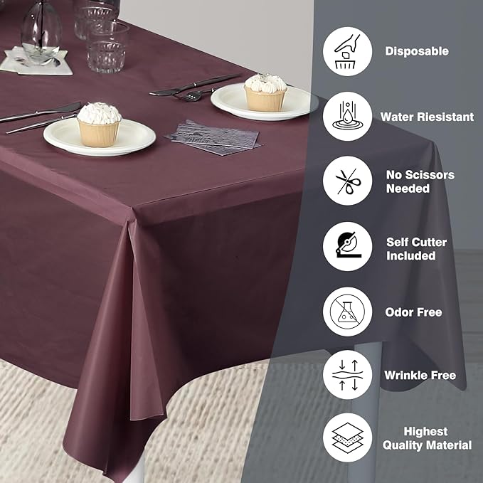 Craft And Party, 54 in x 100 feet Plastic Table Cover Roll for Party, Banquet, Picnic, Kids Activities for Any Size and Shape Table (Brown, 54" x 100ft)
