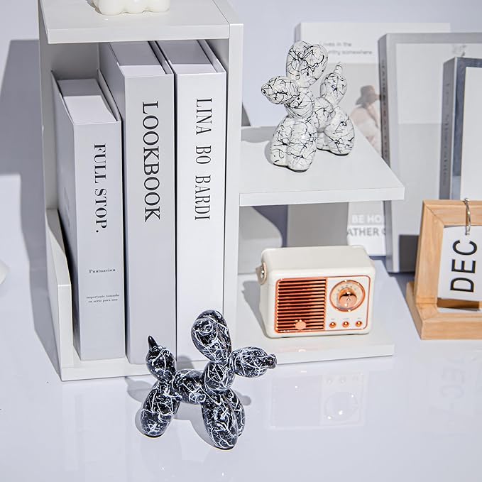 Creative Balloon Dog Statues Small Ceramic Animal Sculpture Modern Home Decor Living Room Desktop Decorations Bedroom Office Cabinet Ornament (Black-B)