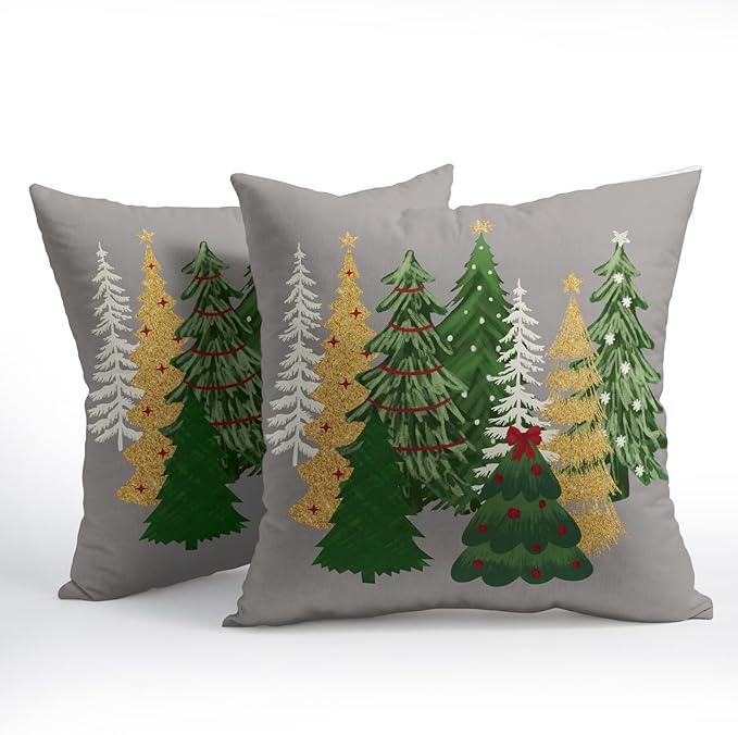 Kawani Christmas Gray Decorative Pillow Covers 20x20 Inch Set of 2 - Tree Outdoor Throw Pillow Covers for Winter Xmas Holiday - Cushion Covers for Home Couch Decor