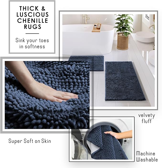 Bathroom Accessories Set with Shower Caddy and Bath Rugs, 27PC Bathroom Accessory Set with Shower Caddies Navy Bath Rugs, Shower Curtain Set, Toilet Brush, Trash Can, Soap Dispenser, Toothbrush holder