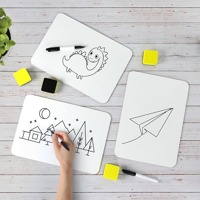 Dry Erase Lapboards, HERKKA 8 Pack Double Sided Dry Erase Lap Boards 9 x 12.5 Inch, 8 Markers, 8 Erasers, Small Dry Erase Boards for Classroom Supplies