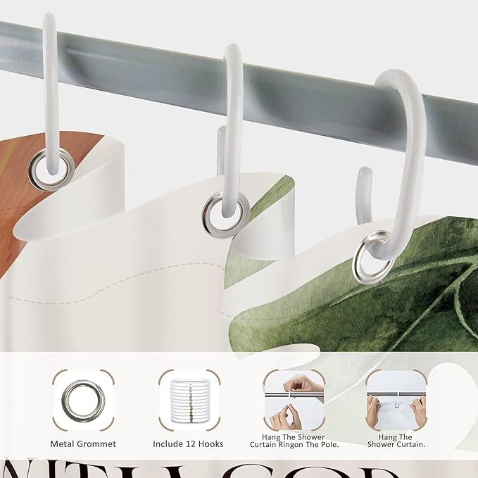 Glawry Boho Bible Verse Shower Curtain Extra Long Inspirational Abstract Scriptures Quotes Palm Leaf Bathroom Mid Century Christian 72Wx78L Inches Bath Accessories Art Home Decor Fabric 12 Pack Hook