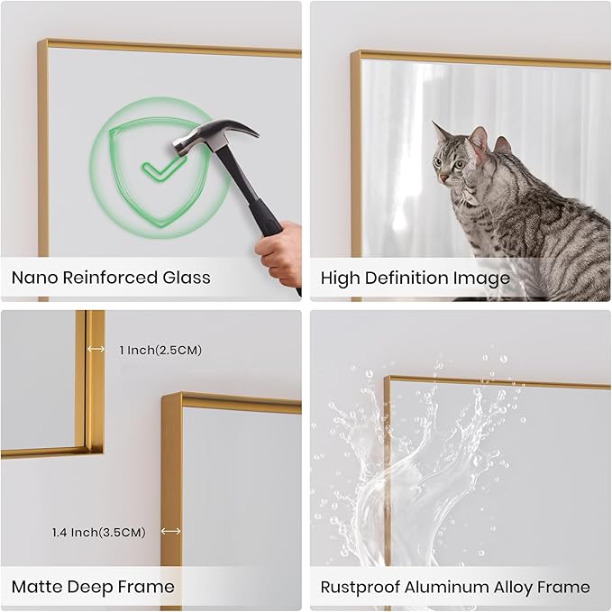 Wall Mirror 24" x 36" for Bathroom Modern Gold Deep Frame Mirror for Wall Decorative Horizontal or Vertical Wall Mounted Mirror for Bedroom Living Room Entryway Wall Decor