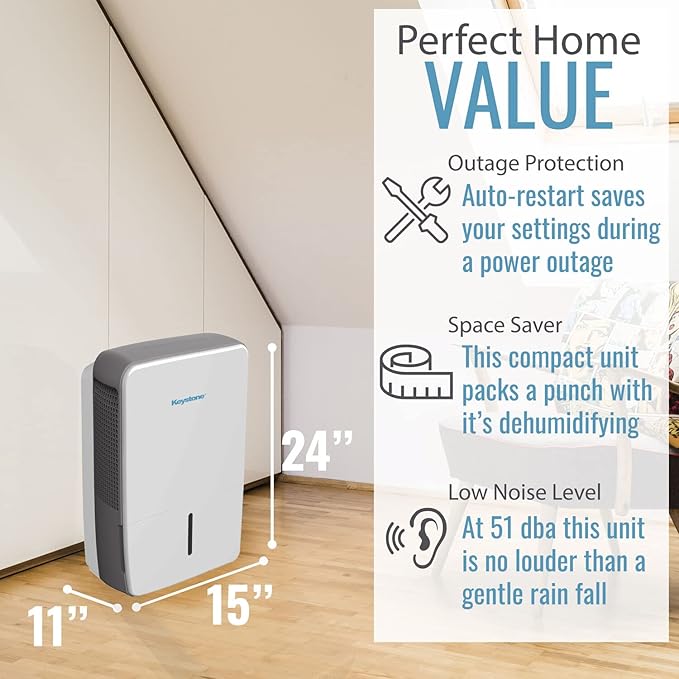 Keystone Energy Star 50-Pint Portable Dehumidifier for Basement, Garage, Living Room, and Extra Large Rooms up to 4,500 Sq.Ft., Quiet Dehumidifier for Home with Auto-Shutoff, Timer, and LED Display