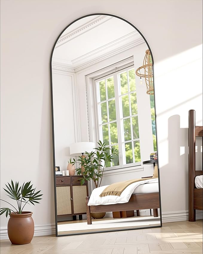 Suidia Full Length Mirror, 58"x21" Floor Standing Mirror Freestanding, Full Body Mirrors with Stand for Bedroom, Hanging Mounted for Living Room Cloakroom, Black, Arched Style