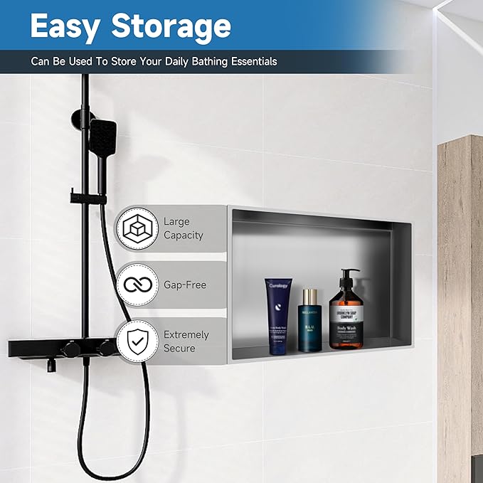 18" x 12" Brushed Nickel Shower Niche, 1 Shelf, Contemporary Style, Shower Caddies