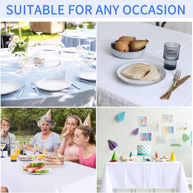 Preboun 54 Inch x 100 Feet Plastic Table Cloth Disposable Table Cover Roll Plastic Tablecloth with Convenient Slide Cutter Box for Party Picnic Banquet Kid's Activities (White)