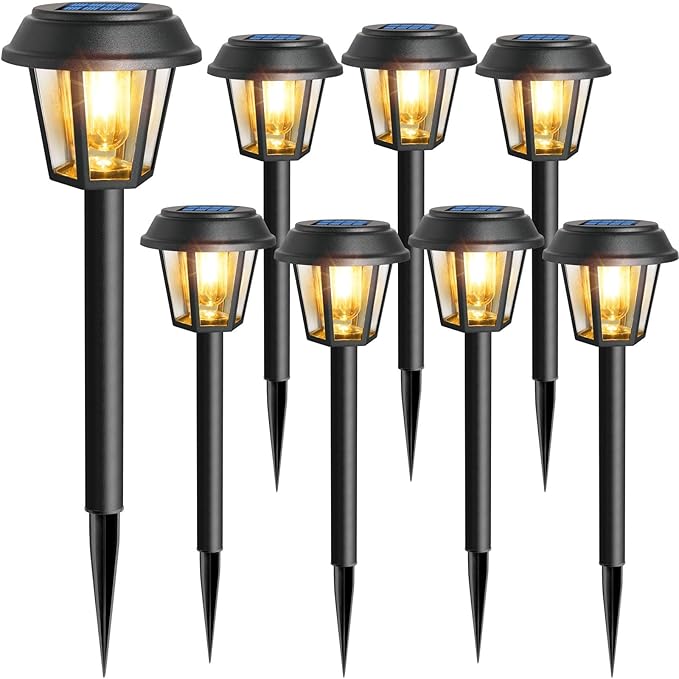 Solar Pathway Lights Outdoor 8 Pack Solar Lights Outdoor Waterproof 3000K Warm White Tungsten Filament Bulb for Yard Garden Landscape Path Driveway Lawn