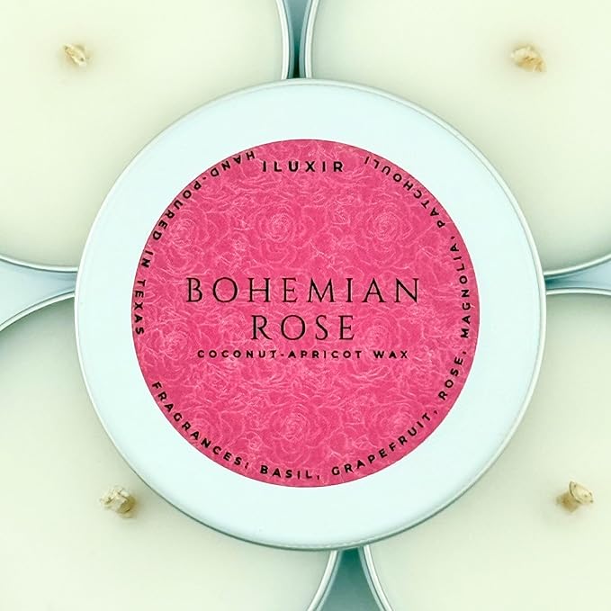Bohemian Rose Scented Candles – Natural Coconut Wax, Long Burning & Non-Toxic Candle for Home & Office – Aromatic Magnolia & Patchouli – Eco-Friendly Scented Candles, Pack of 4 (2 oz. Each)