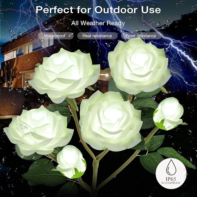 TYNLED Outdoor Solar Garden Stake Lights,Upgraded LED Solar Powered Light with 6 Rose Flowers, Waterproof Solar Decorative Lights for Patio Pathway Courtyard Garden Lawn