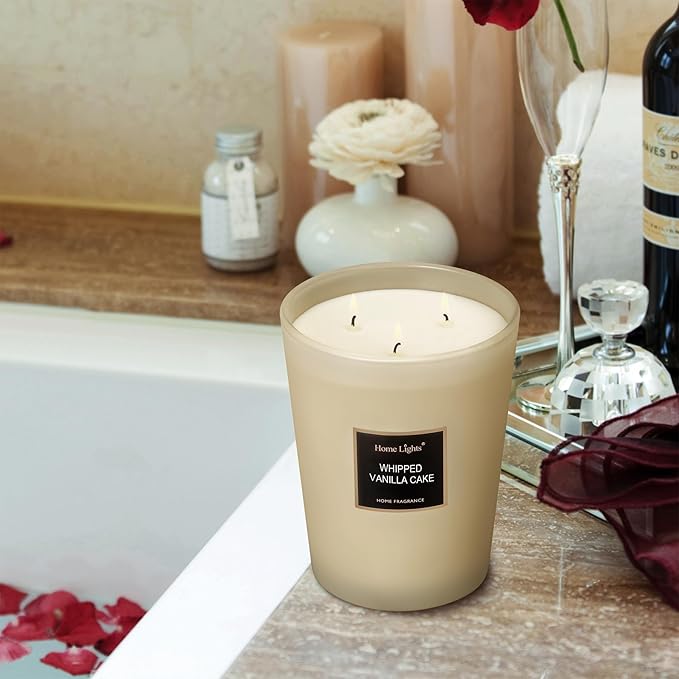 HomeLights Scented Candles, Big 33.3 oz for Home, Natural Soy Aromatherapy Candles, Smokeless Long Lasting 130 hrs with 3 Cotton Wicks, Candles Gifts for Women & Men, Whipped Vanilla Cake