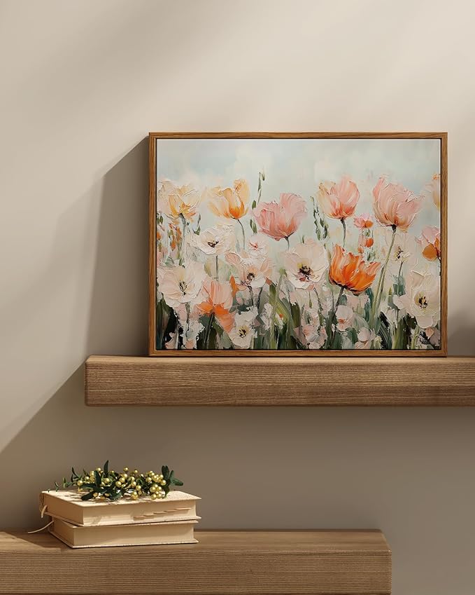 InSimSea Framed Wall Art for Living Room Flower Paingtings Tulips in Full Bloom Pictures Wall Decor Room Aesthetic Floral Art Elegant Canvas Print Home Decor for Bathrrom, Bedroom Décor 12x16In
