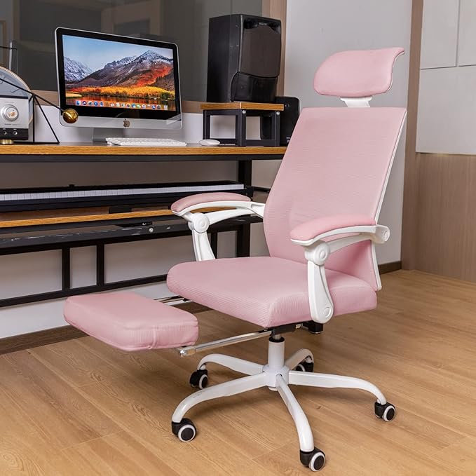 Qulomvs Mesh Ergonomic Office Task Chair with Footrest, Headrest and Backrest 90-135 Adjustable Computer Executive Home Desk Chair with Wheels 360 Swivel