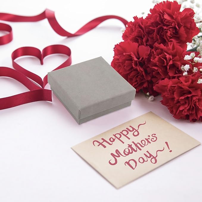 Jewelry Gift Boxes - 12 Pieces Square Cardboard Boxes, Cotton Filled, 3.5x3.5x1.25 Inches (Gray)