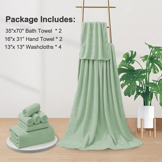 8 Piece Extra Large Bath Towels Set,2 Oversized 35"x70" Bath Towel Sheets,2 Hand Towels and 4 Washcloths 600 GSM Highly Absorbent Quick Dry Towels Set for Bathroom Hotel Light Green
