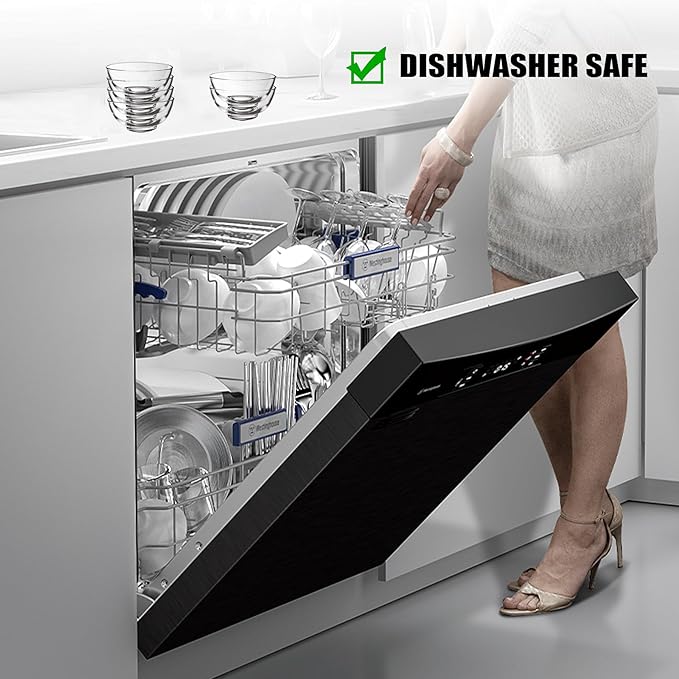 Glass Bowls Set of 6-4.5 Inch Clear Bowls - 8.6 oz Cereal Bowls for Kitchen Prep, Dessert, Ice Cream Toppings, Dips, and Candy Dishes, Dishwasher Microwave and Freezer Safe