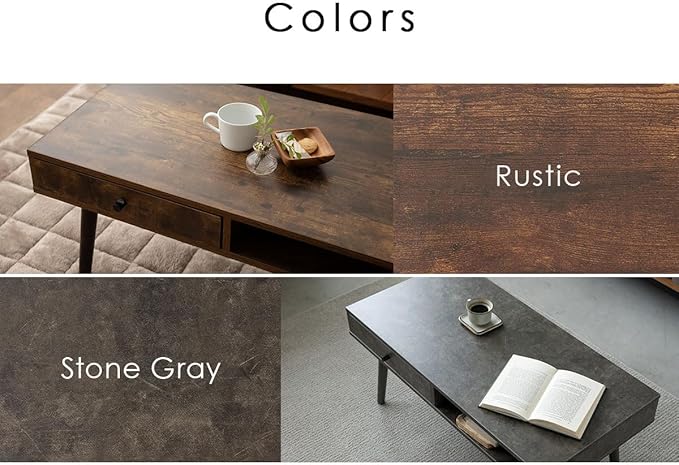 EMOOR Wood Coffee Table with Storage Rectangle Stone Gray, Floor Sitting Low Table Small Space Minimalist Japanese Tatami Room