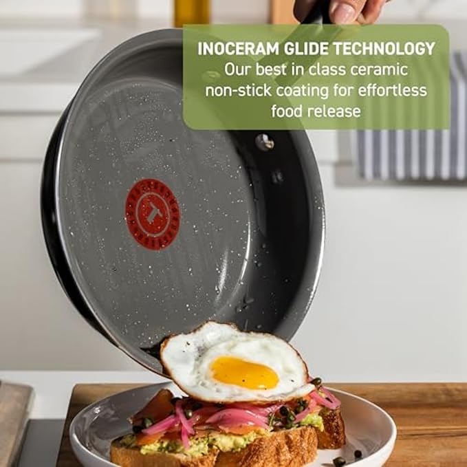 T-Fal Preserve Ceramic Non stick Frying Pan Skillet 12-inch, Oven Broiler Safe up to 350ยฐF, Cookware, InoCeram Glide Technology, Frying Pan, Skillet Pots & Pans, Black