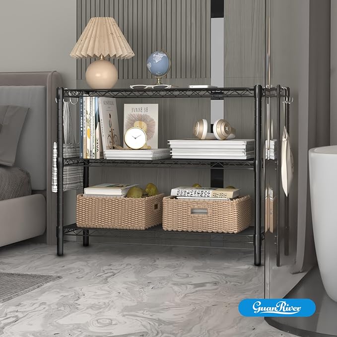 3-Shelf Adjustable Metal Shelf Wire Shelving Unit Storage Rack Display Shelf for Office,Kitchen,Bedroom,Bathroom,Laundry,Pantry Basement,Garage(Black,36" L x 14" W x 30" H)