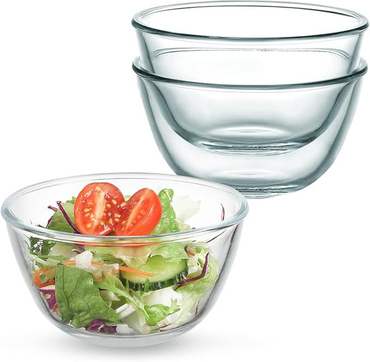 WHJY 3 Pack of Glass Cereal Bowls 5 Inches Glass Mixing Bowls for Kitchen Clear Glass Serving Bowls for Salad Pasta Soup Cereal