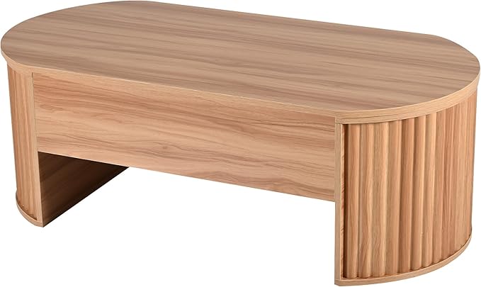 WILLIAMSPACE 47.2'' Lift Top Coffee Table with Hidden Compartment Storage, Modern Wooden Oval Center Table Accent Lift Tabletop Tea Table for Living Room, Light Brown