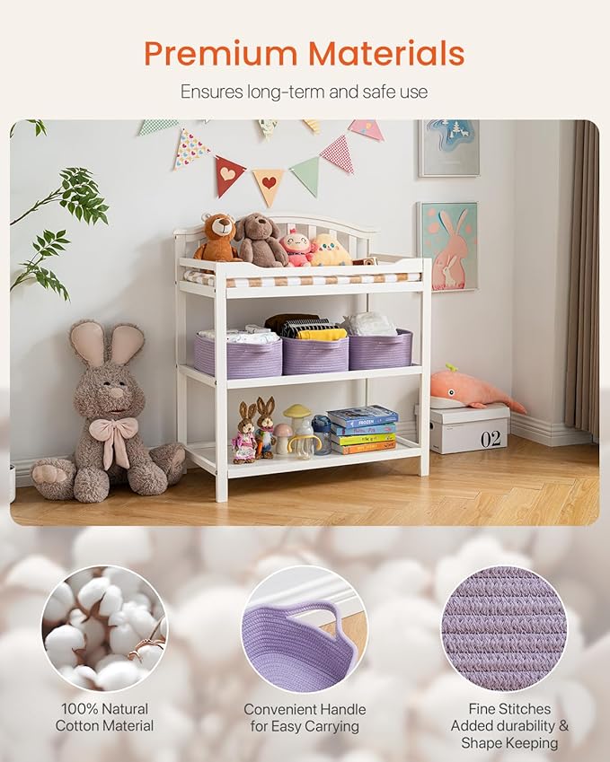 KALLAX Small Woven Basket, 14 x 10 x 5.6 Inches, Small Storage Baskets for Organizing, Gift Baskets Empty, Cute Rope Shelf Closet Storage Bins for Shelves, Dog Toy Basket, Purple