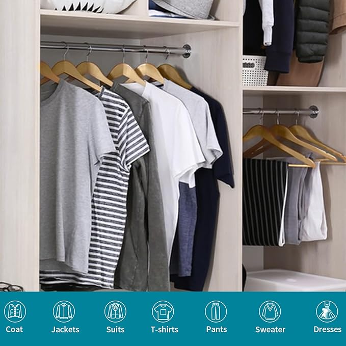 30 Pack Wooden Coat Hangers, 360° Swivel Hook, Suit Hangers with Anti-Slip Notches, Clothes Hangers for Jackets, Shirts, Dress, Natural UAWY0530N