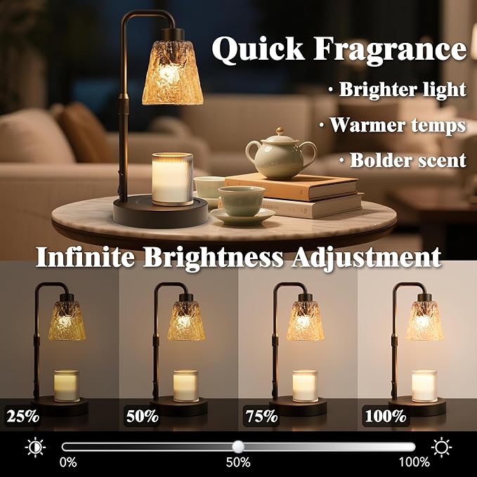 Black Candle Warmer Lamp with Timer, Height Adjustable Dimmable Candle Lamp Warmer for Jar Candles, Modern Wax Melts Warmer, Table Lamp for Home Living Bedroom Farmhouse