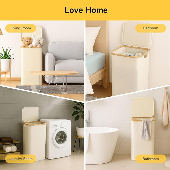 100L/26 Gallon Extra Large Foldable Laundry Hamper with Lid - Dirty Clothing Hamper & Collapsible Basket, Portable Clothes Organizer for Home, Travel, Bathroom & Laundry Room, Beige