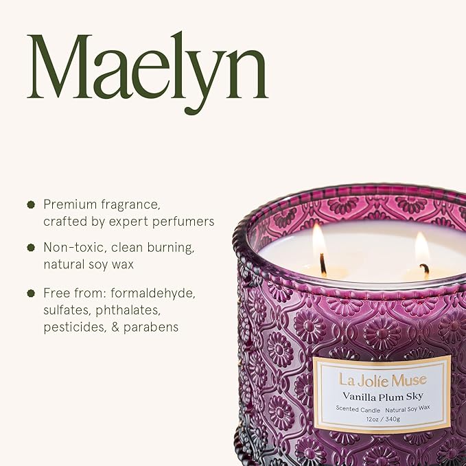 LA JOLIE MUSE Vanilla Plum Sky Candle, Fall Candles for Home Scented, Large 2-Wick Soy Candles, Luxury Jar Candle Gifts for Women & Men, 60 Hours Long Burning, 12oz