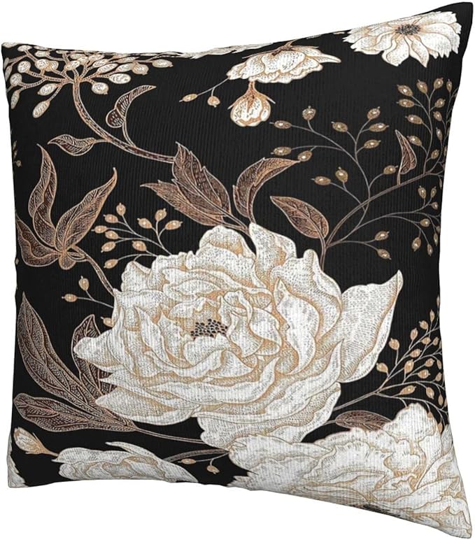 Vintage Peony Roses Floral Plant Throw Pillow Covers Set of 2 Chinoiserie White Flower Leaves Pillowcases Cushion Case Square for Soft Home Decor Bed Couch Car Living Room 18x18 Inch