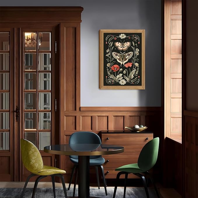 AKWISH Vintage Framed Wall Art - 3D Textured Classical Style Moth Pictures Wall Decor - Hand Drawn Flowers Nature Art Painting for Living Room Bedroom Home Decor 12x16in