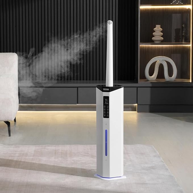 VEVOR Commercial Humidifier, 2.4 Gal/9L 2-In-1 Cool/Warm Mist, Industrial Air Vaporizer for Room Up To 430.6 Sq Ft,Top Refill Humidifier w/Auto Rotary Spray for Whole House,Greenhouse, Plant