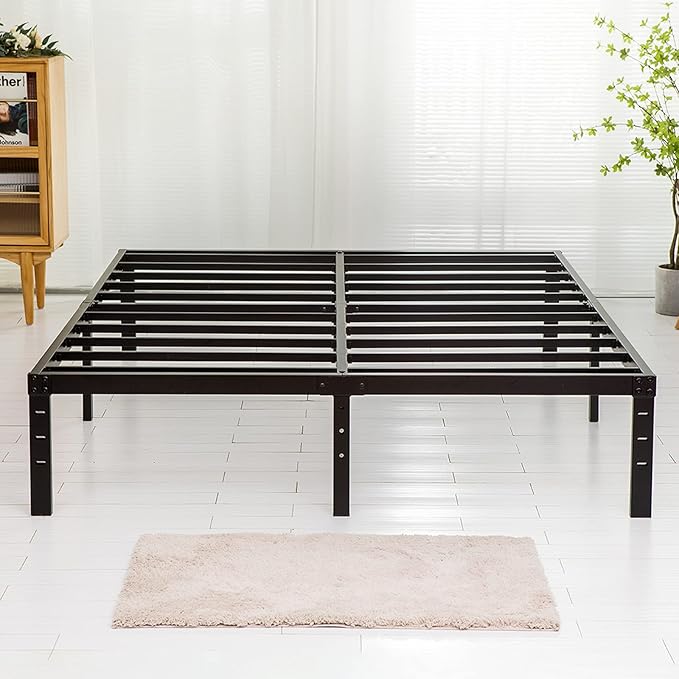 Queen Size Bed Frame 18 inch Tall, 3500lbs Heavy Duty Metal Platform with Steel Slats Support, No Box Spring Needed, 18-inch Bedframe with Ample Storage, Sturdy and Noise-Free, Black
