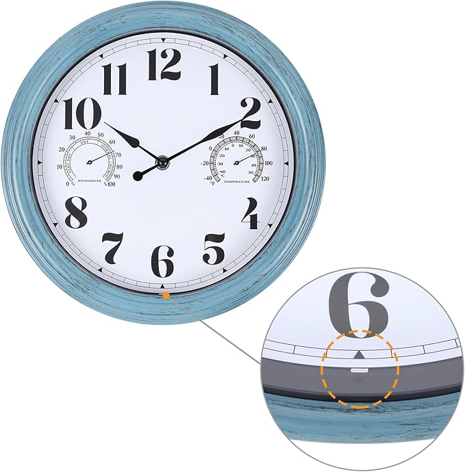 12 inch Outdoor Wall Clock, Plastic Waterproof Outdoor Clock with Temperature & Humidity, Water Resistant Wall Clocks for Patio Garden, Green